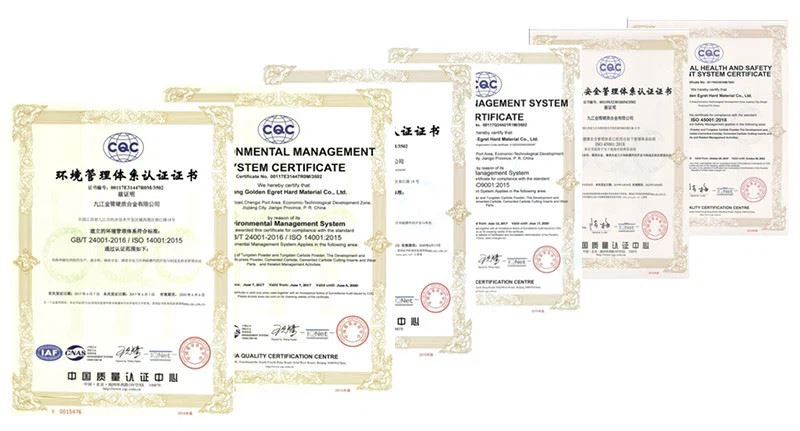 our certificates of scarfing tool blanks
